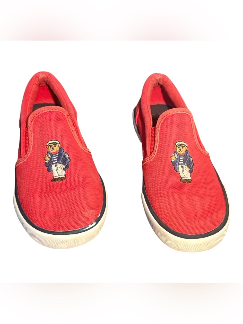 Polo by Ralph Lauren Red Slip-On Kids Sneakers with Polo Bear Patch